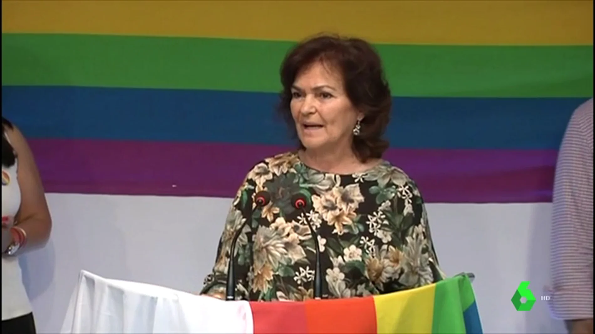 La vicepresidenta del Gobierno se dirige al colectivo LGTBI