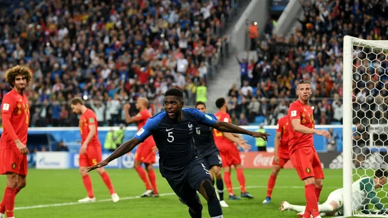 Umtiti celebra su gol ante Bélgica Umtiti celebra su gol ante Bélgica