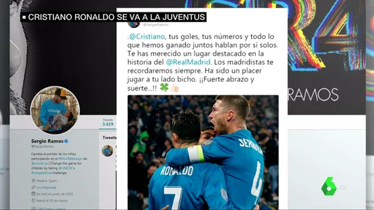 El mensaje de Sergio Ramos a Cristiano Ronaldo: "Los madridistas te recordaremos siempre" El mensaje de Sergio Ramos a Cristiano Ronaldo: "Los madridistas te recordaremos siempre"
