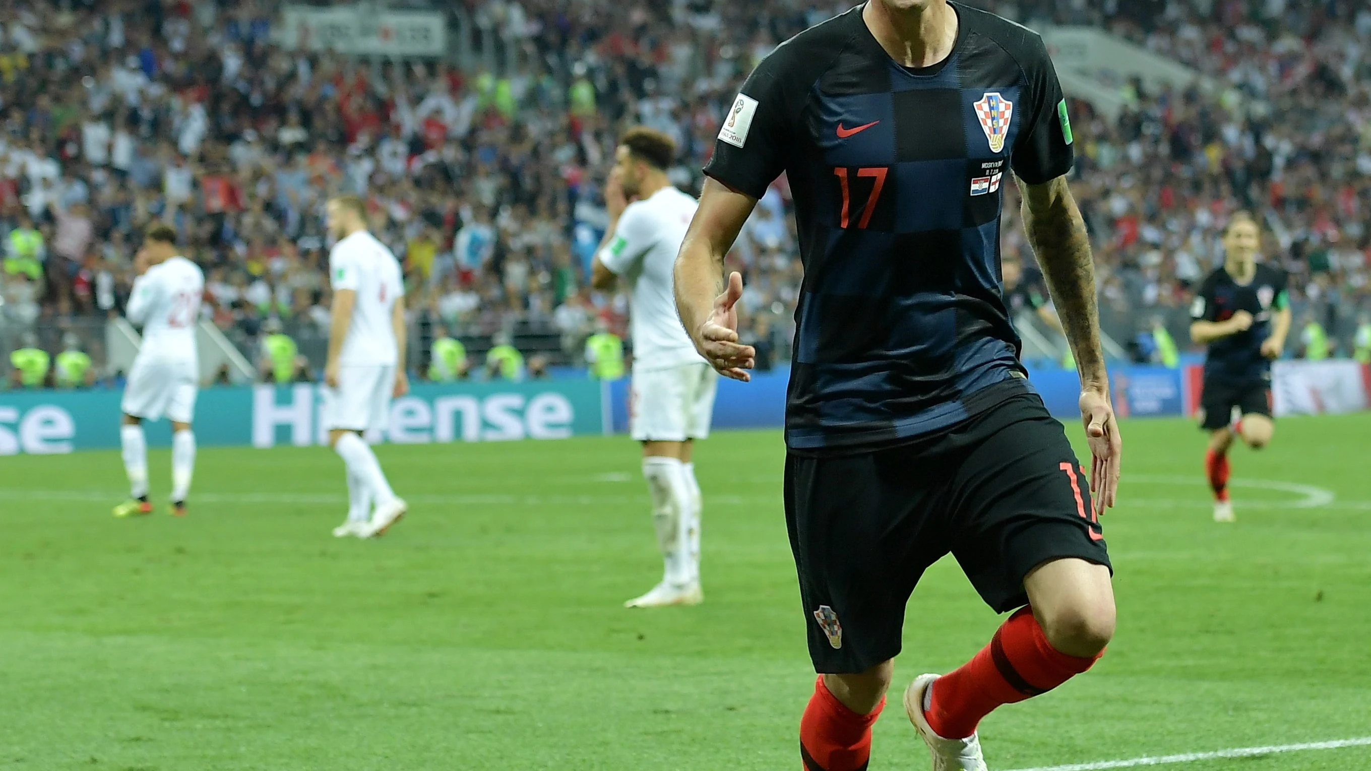 Mario Mandzukic celebra su decisivo gol en el tiempo extra ante Inglaterra