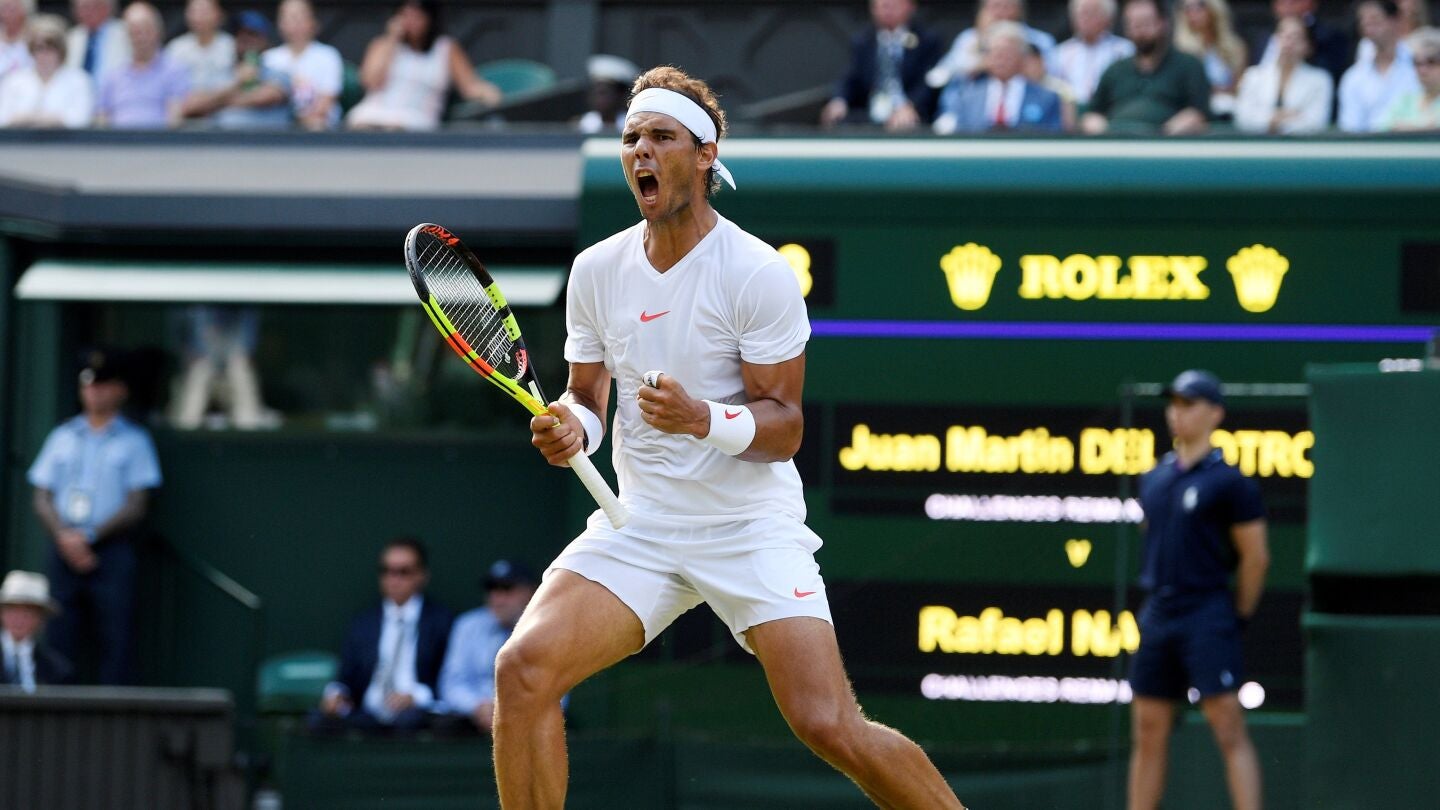 Rafa Nadal celebra un punto ante Del Potro