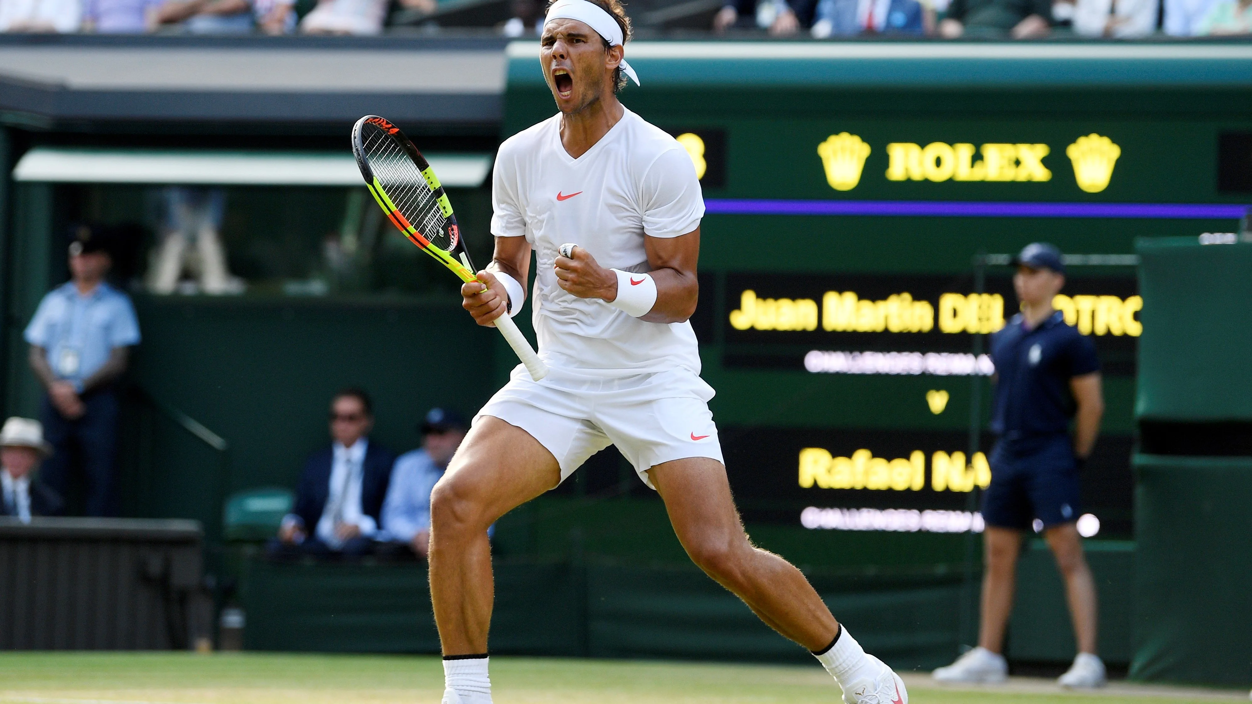 Rafa Nadal celebra un punto ante Del Potro