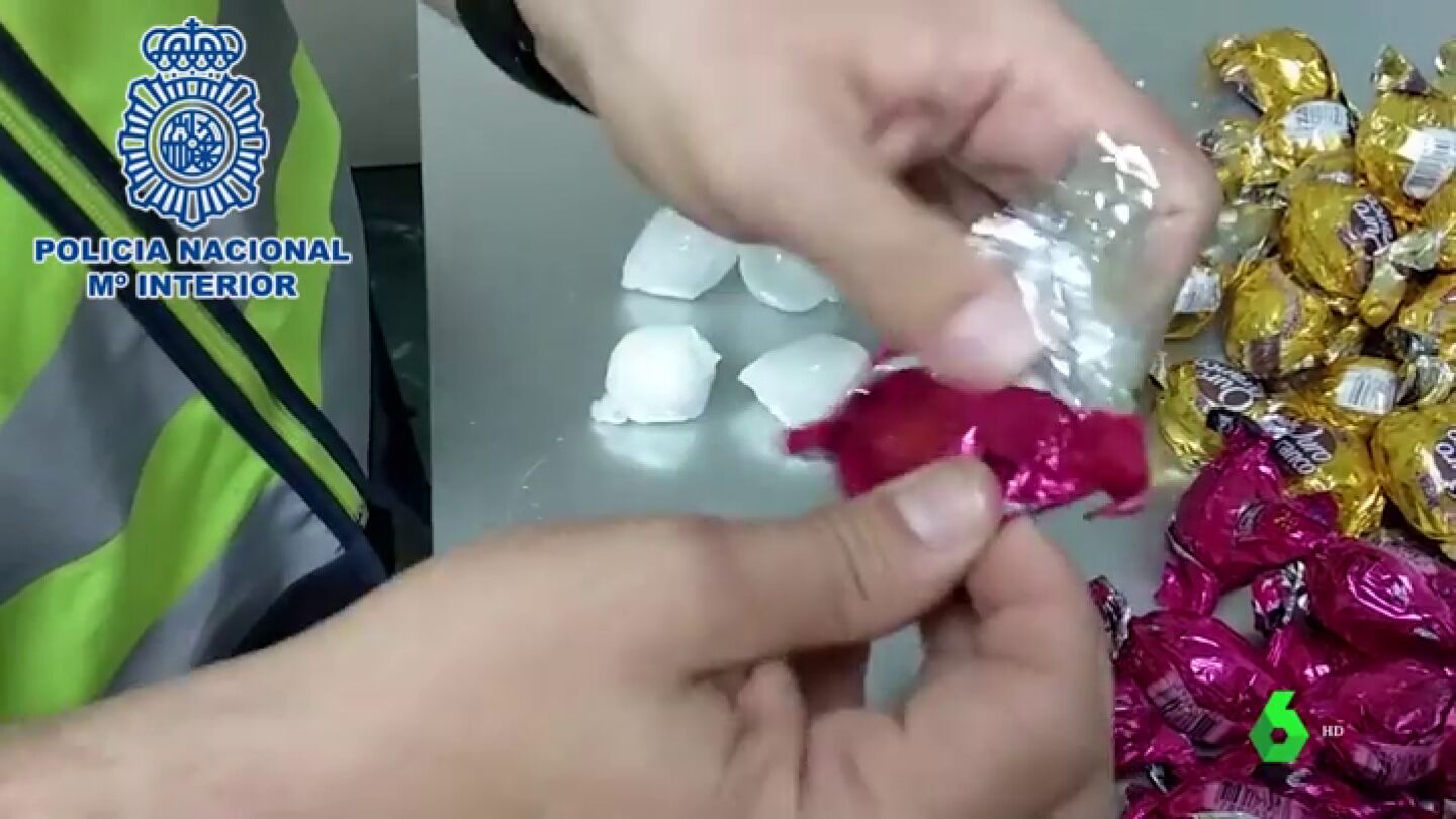 Coca&iacute;na encontrada en bombones