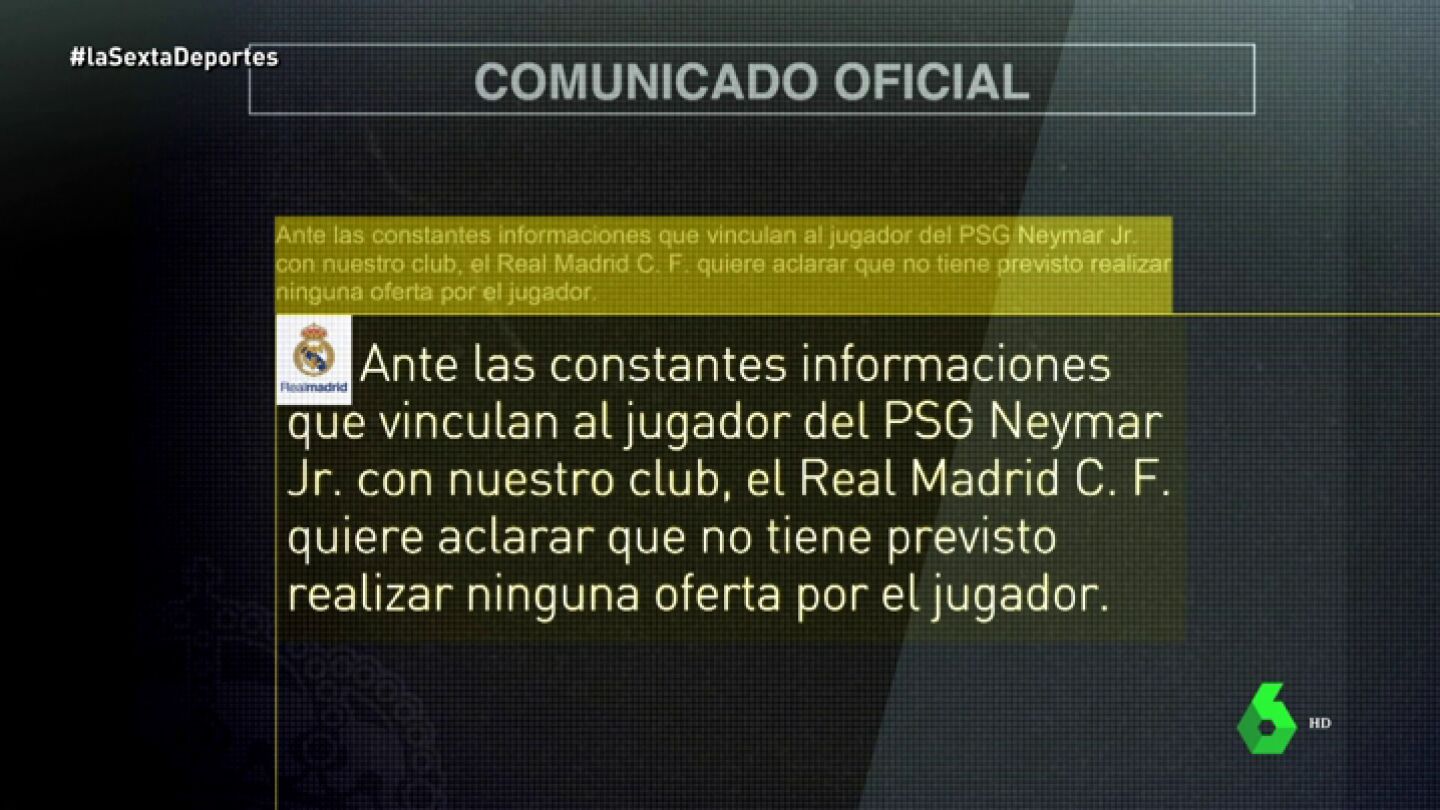 El Real Madrid informa que "no tiene previsto realizar ninguna oferta" por Neymar