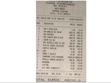 Una factura bañada en oro: 50.000 euros por una cena para ocho personas Una factura bañada en oro: 50.000 euros por una cena para ocho personas