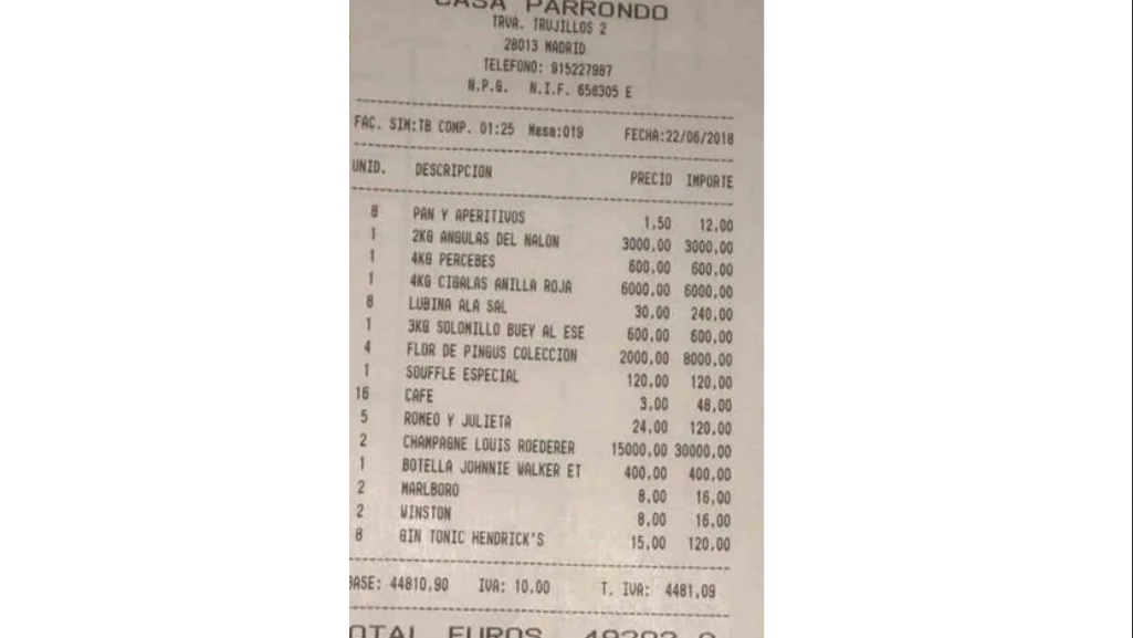 Una factura bañada en oro: 50.000 euros por una cena para ocho personas Una factura bañada en oro: 50.000 euros por una cena para ocho personas