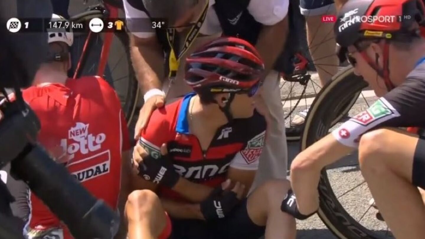 Richie Porte, en el momento de su retirada del Tour de Francia