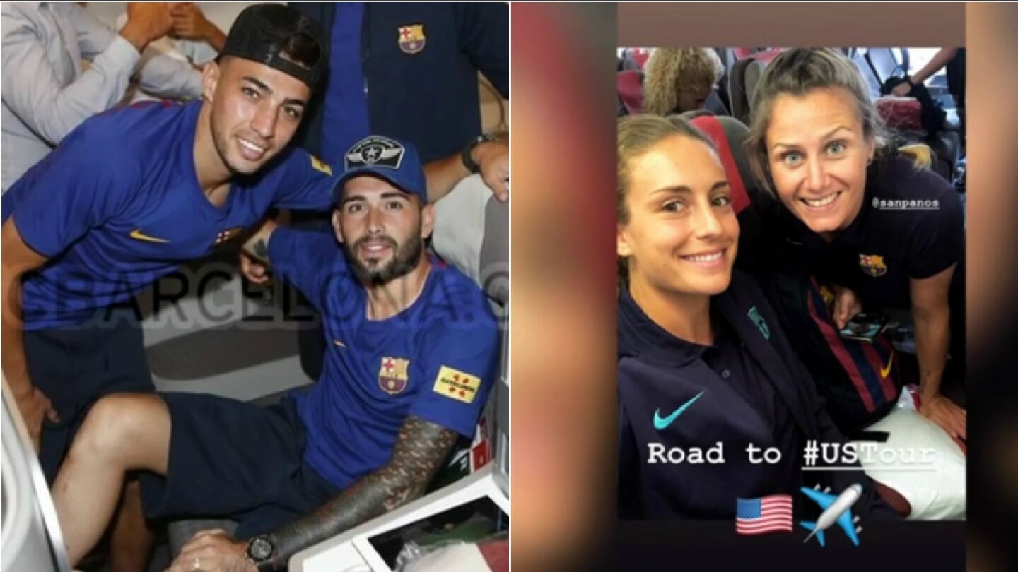 El avi&oacute;n del viaje del Barcelona con su equipo masculino y femenino