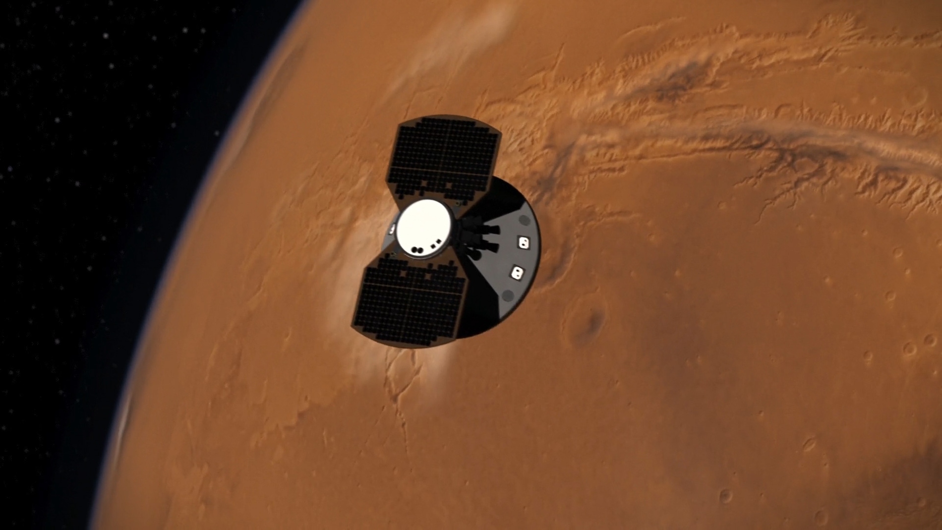 Recreación artística de la sonda InSight a punto de entrar en la fase EDL