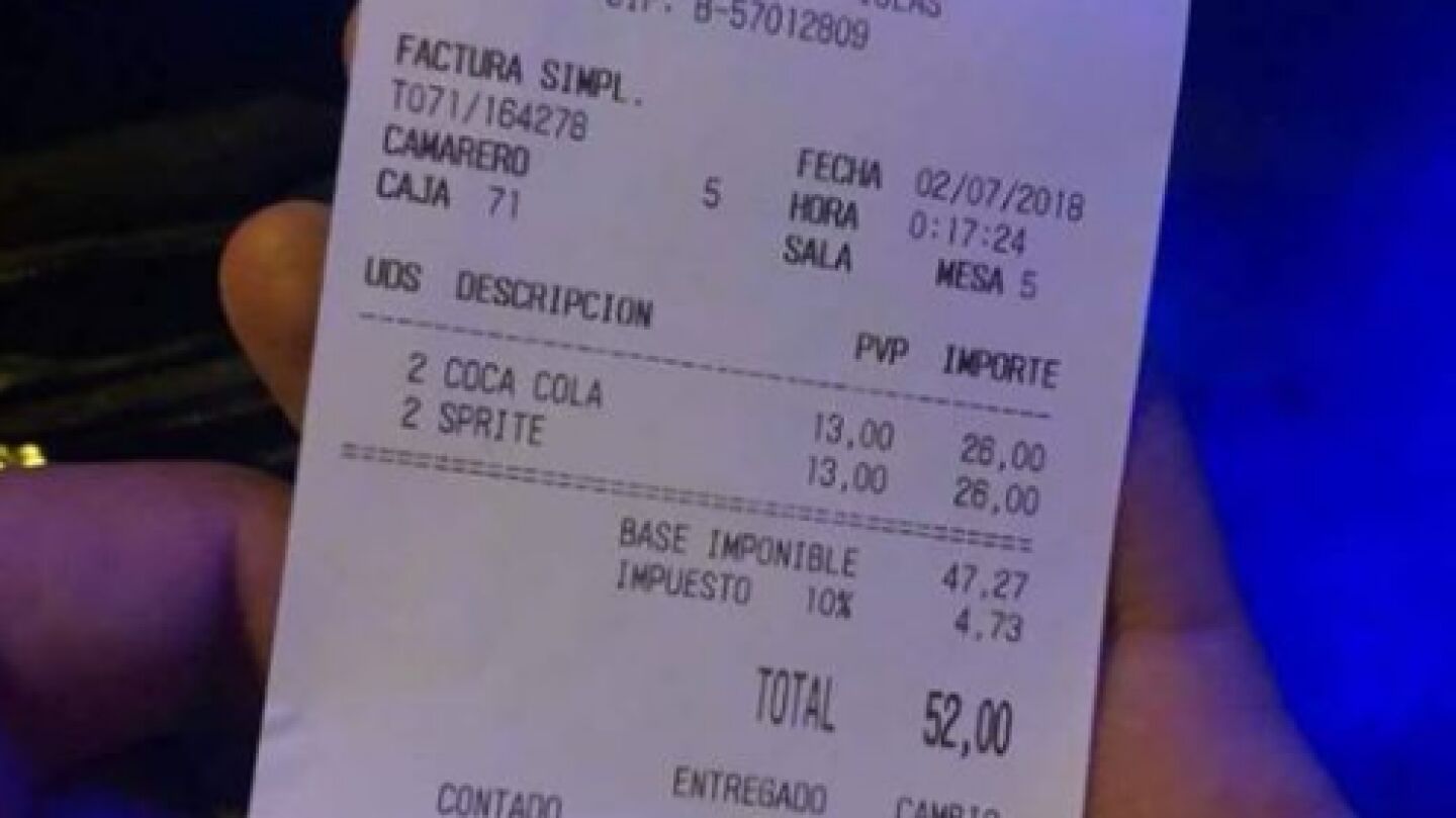 La desorbitada cuenta en un establecimiento de Ibiza.