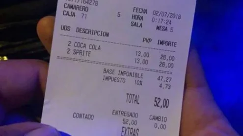 La desorbitada cuenta en un establecimiento de Ibiza.