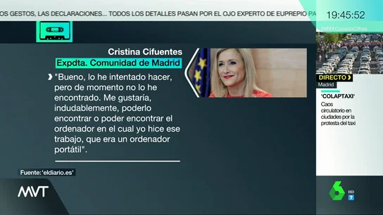 Los audios de Cifuentes explicando su trabajo perdido de máster ante la jueza del caso: "He mirado en muchas cajas, pero no lo he encontrado" Los audios de Cifuentes explicando su trabajo perdido de máster ante la jueza del caso: "He mirado en muchas cajas, pero no lo he encontrado"