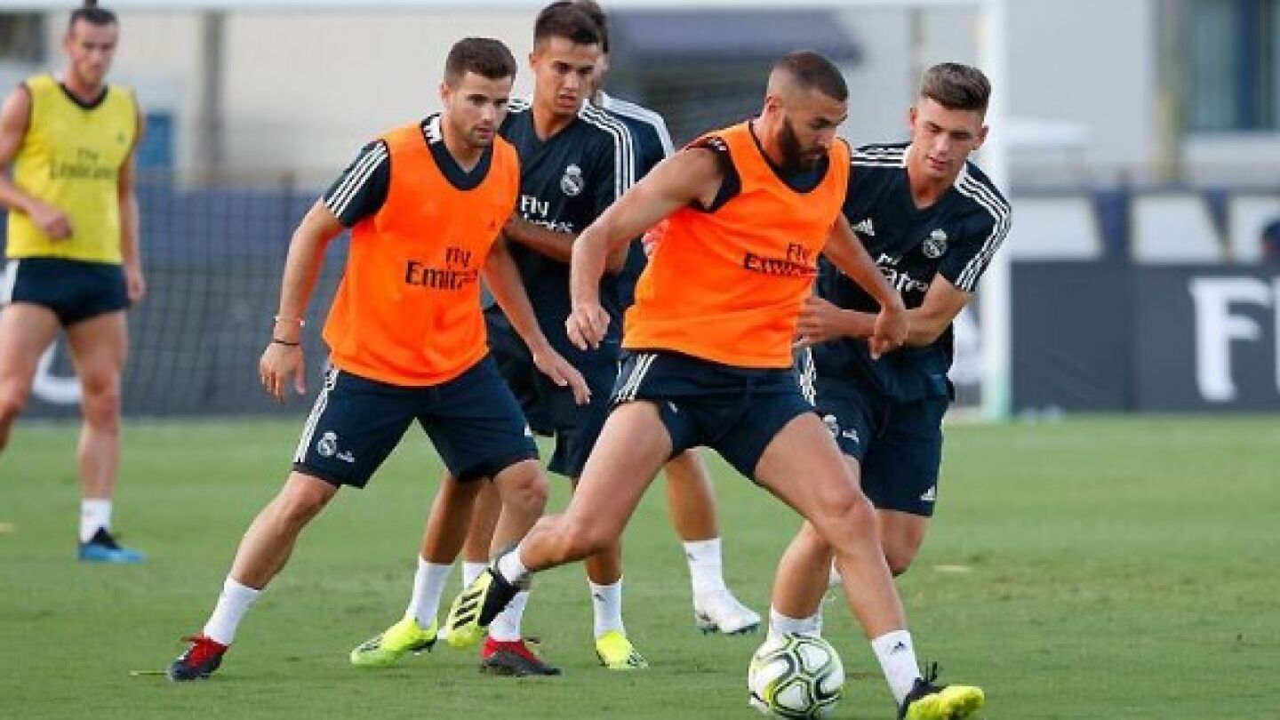 Benzema, en el entrenamiento del Real Madrid en Miami