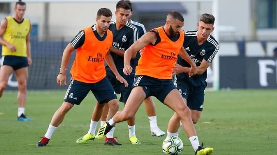 Benzema, en el entrenamiento del Real Madrid en Miami