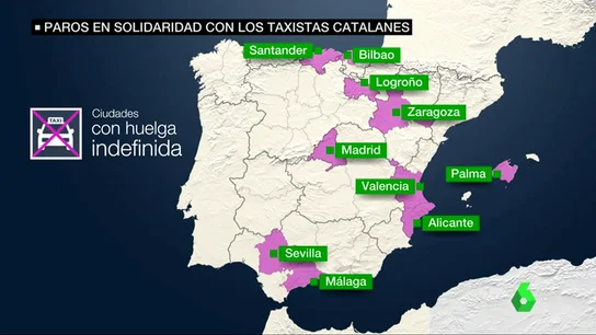 Ciudades con huelga de taxis indefinida Ciudades con huelga de taxis indefinida