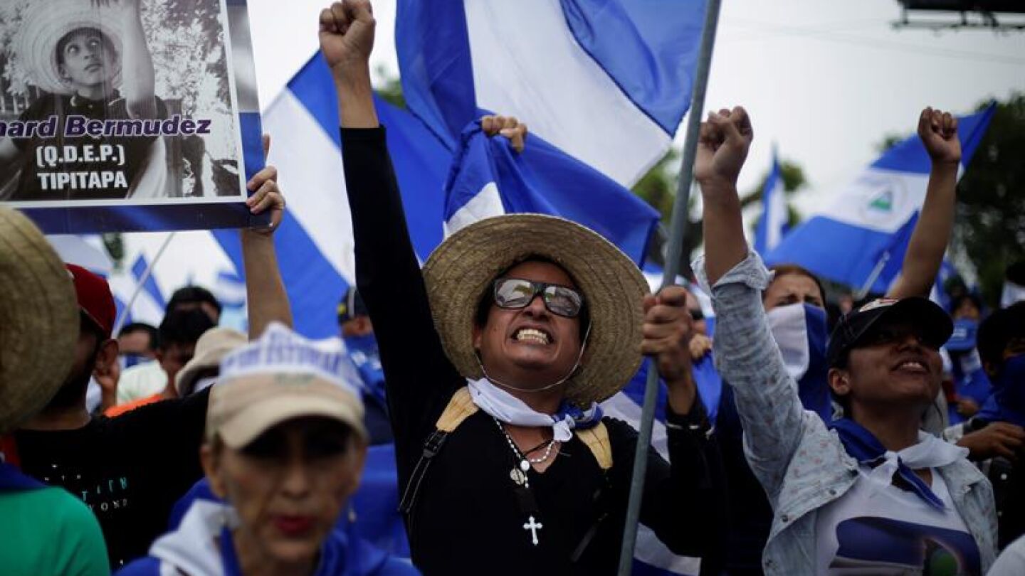 Decenas de personas participan en una marcha en apoyo a los estudiantes nicarag&uuml;enses 