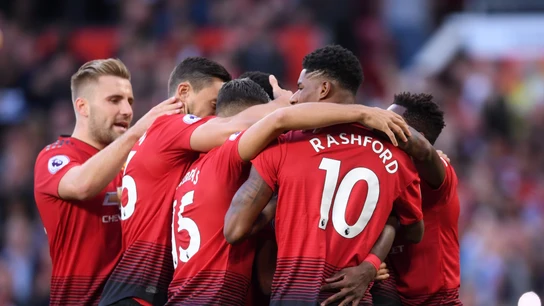 Los jugadores del Manchester United celebran un gol Los jugadores del Manchester United celebran un gol