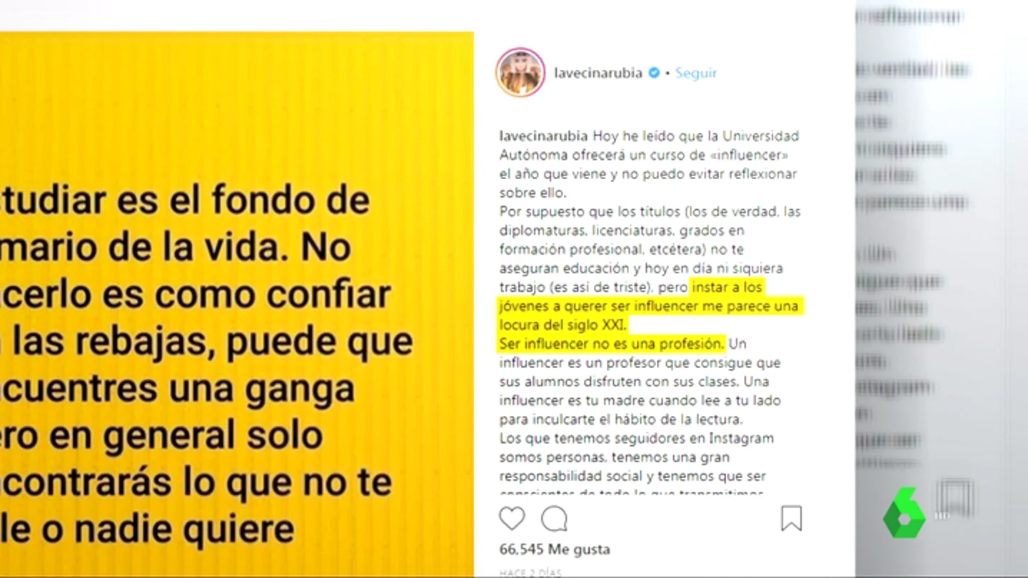 Los influencers cargan contra el curso de la Autónoma de Madrid para ser influyente en redes: "No es una profesión" Los influencers cargan contra el curso de la Autónoma de Madrid para ser influyente en redes: "No es una profesión"
