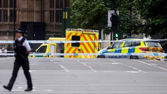 Miembros de la Policía colocan un perímetro de seguridad en el Parlamento británico Miembros de la Policía colocan un perímetro de seguridad en el Parlamento británico