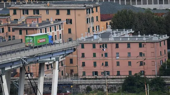 Estado del puente Morandi tras su derrumbe parcial Estado del puente Morandi tras su derrumbe parcial