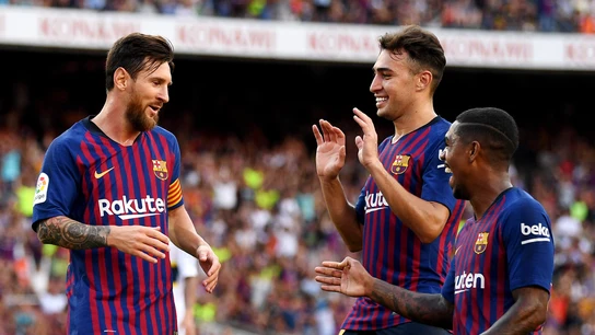 Los jugadores del Barça celebran el gol de Messi Los jugadores del Barça celebran el gol de Messi