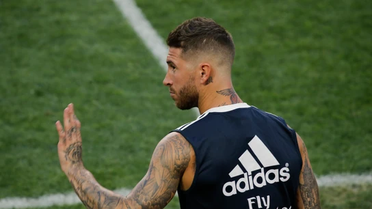 Sergio Ramos, durante el entrenamiento del Real Madrid Sergio Ramos, durante el entrenamiento del Real Madrid