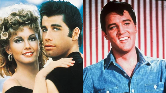John Travolta, Olivia Newton John y Elvis Presley John Travolta, Olivia Newton John y Elvis Presley