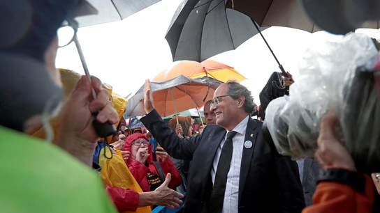 Quim Torra durante el homenaje a las víctimas de los atentados del 17A en Cambrils Quim Torra durante el homenaje a las víctimas de los atentados del 17A en Cambrils