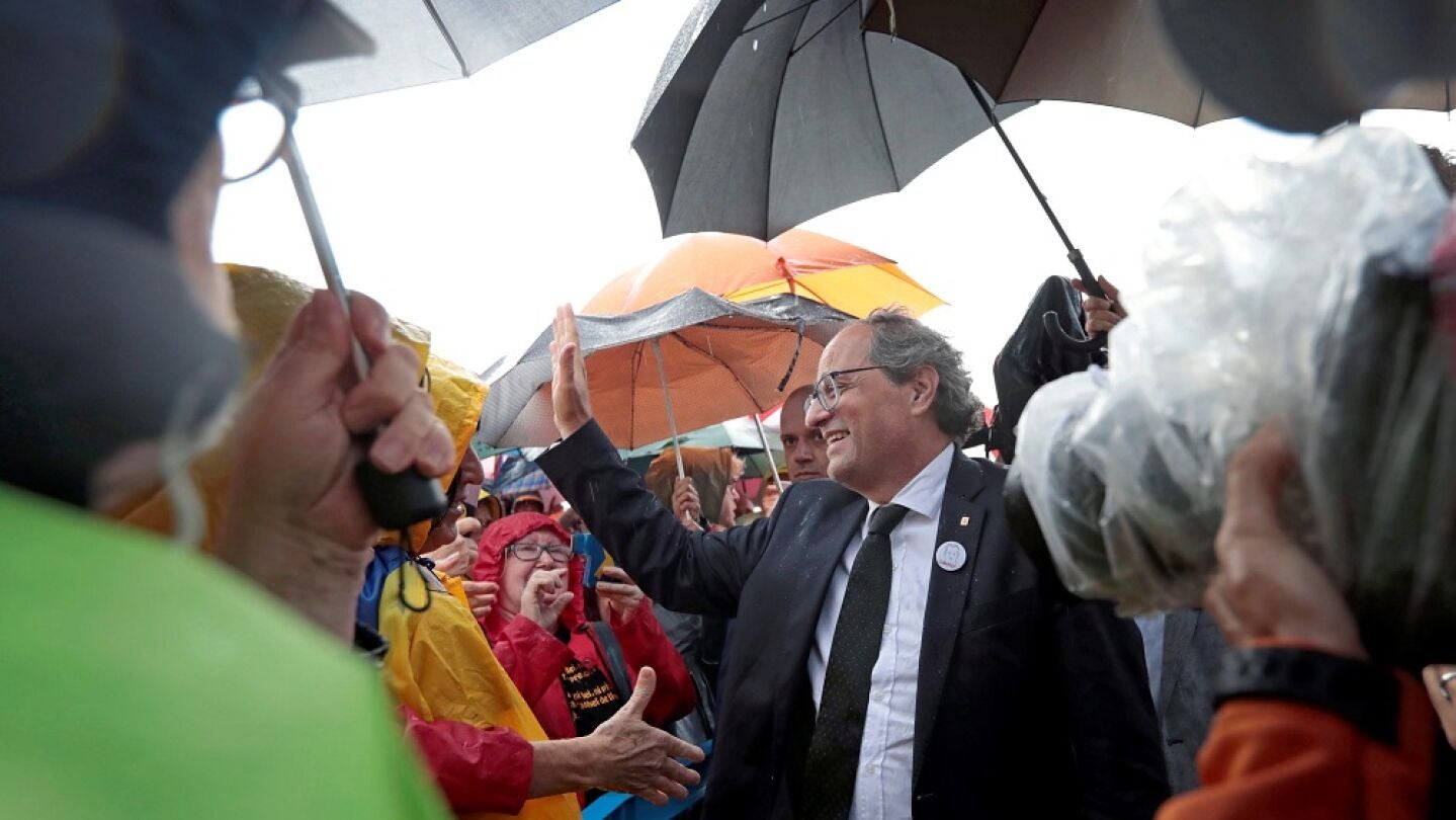 Quim Torra durante el homenaje a las v&iacute;ctimas de los atentados del 17A en Cambrils