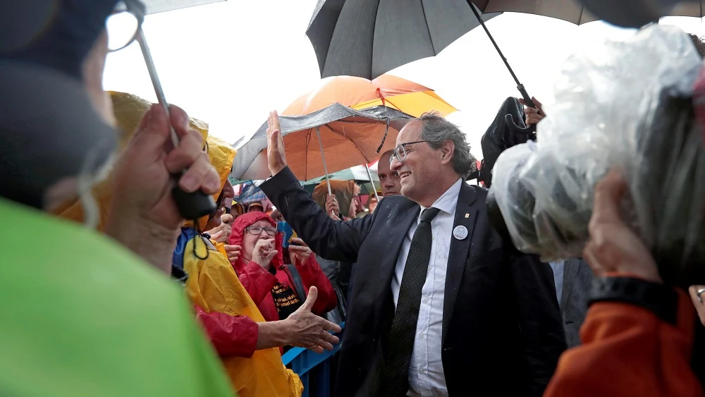 Quim Torra durante el homenaje a las víctimas de los atentados del 17A en Cambrils