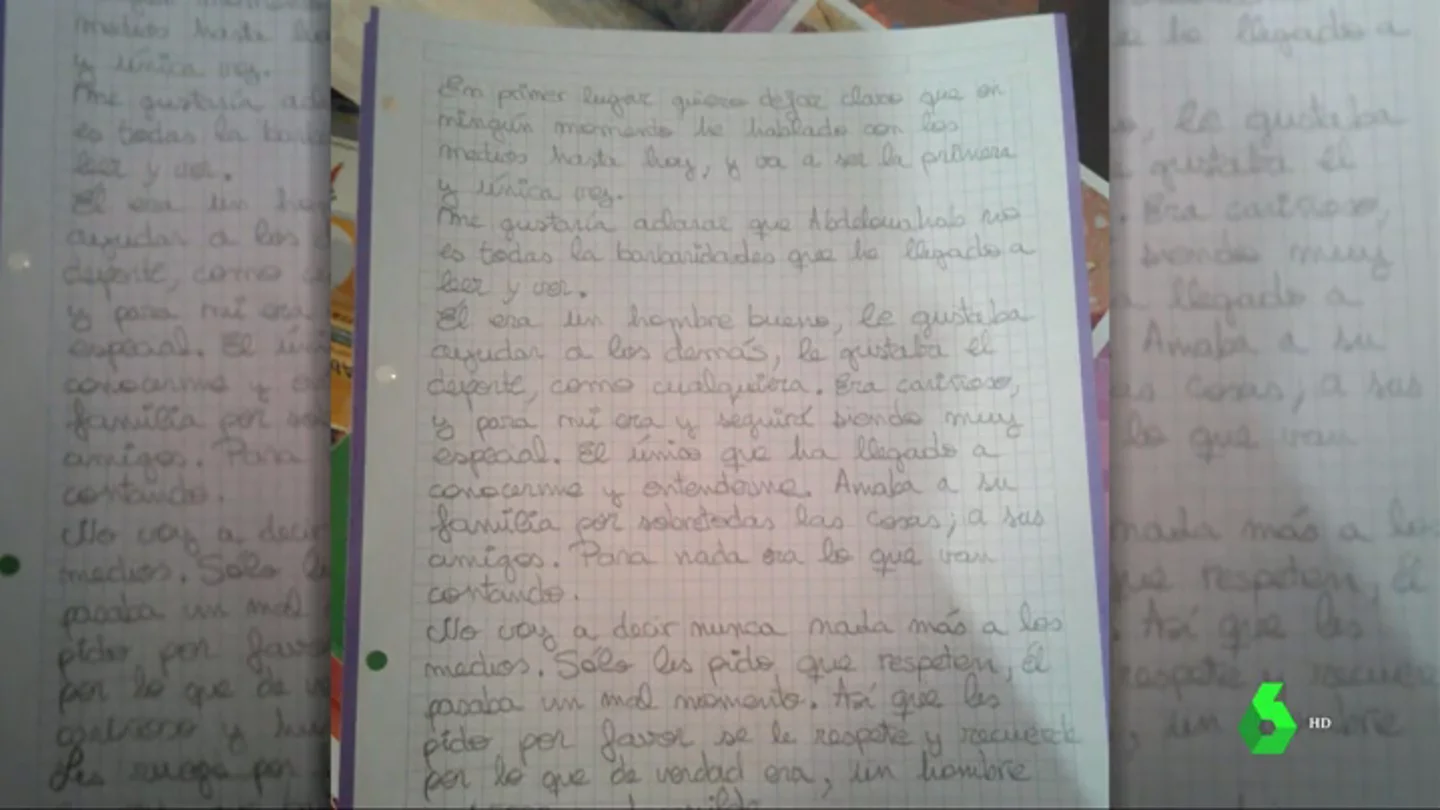 Imagen de la carta de la ex mujer del atacante de Cornellà Imagen de la carta de la ex mujer del atacante de Cornellà
