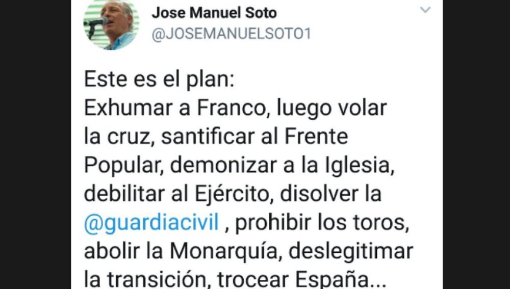 El polémico tuit de José Manuel Soto