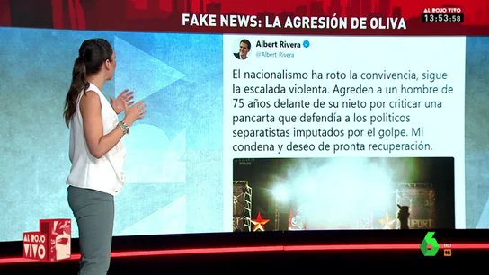 Rivera sigue alimenta en Twitter el bulo de lo ocurrido en Oliva: "Agreden a un hombre de 75 años por criticar una pancarta que defendía a los presos políticos" Rivera sigue alimenta en Twitter el bulo de lo ocurrido en Oliva: "Agreden a un hombre de 75 años por criticar una pancarta que defendía a los presos políticos"