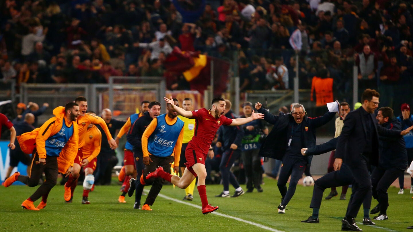 Manolas celebra su gol contra el Barcelona