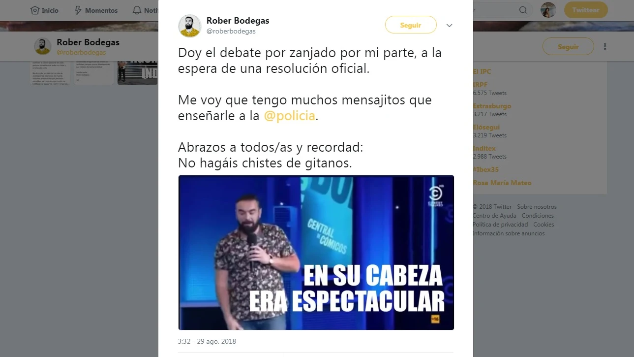 Tweet de Rober Bodegas