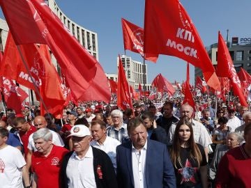 Imagen de una manifestación en Rusia contra la reforma de las pensiones Imagen de una manifestación en Rusia contra la reforma de las pensiones