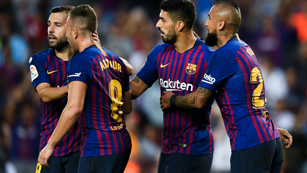 El Barça celebra un gol