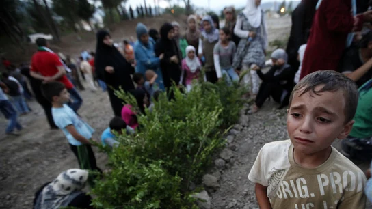 Un niño migrante en un campo de refugiados de Australia Un niño migrante en un campo de refugiados de Australia