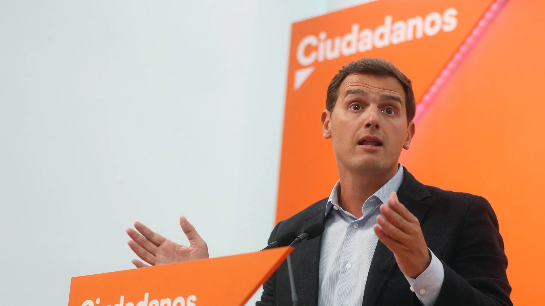 El líder de Ciudadanos, Albert Rivera, en la sede central de la formación naranja, en Madrid