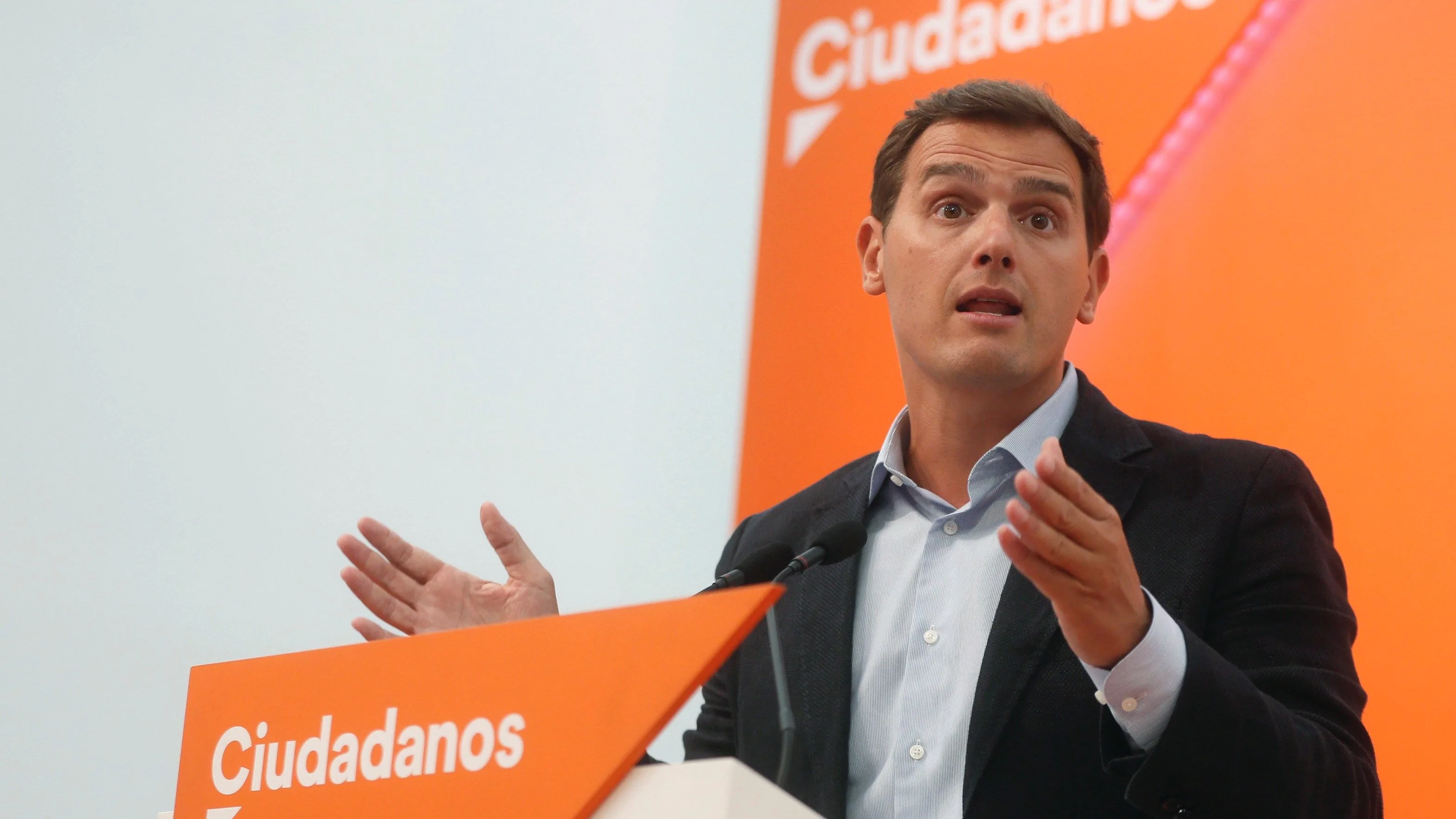 El líder de Ciudadanos, Albert Rivera, en la sede central de la formación naranja, en Madrid