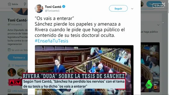 Toni Cantó asegura que "Sánchez ha perdido los papeles" con el tema de su máster y les ha dicho "os vais a enterar" Toni Cantó asegura que "Sánchez ha perdido los papeles" con el tema de su máster y les ha dicho "os vais a enterar"