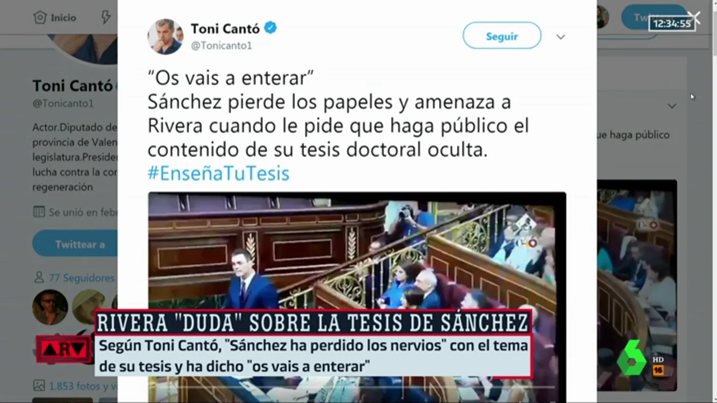 Toni Cantó asegura que "Sánchez ha perdido los papeles" con el tema de su máster y les ha dicho "os vais a enterar" Toni Cantó asegura que "Sánchez ha perdido los papeles" con el tema de su máster y les ha dicho "os vais a enterar"