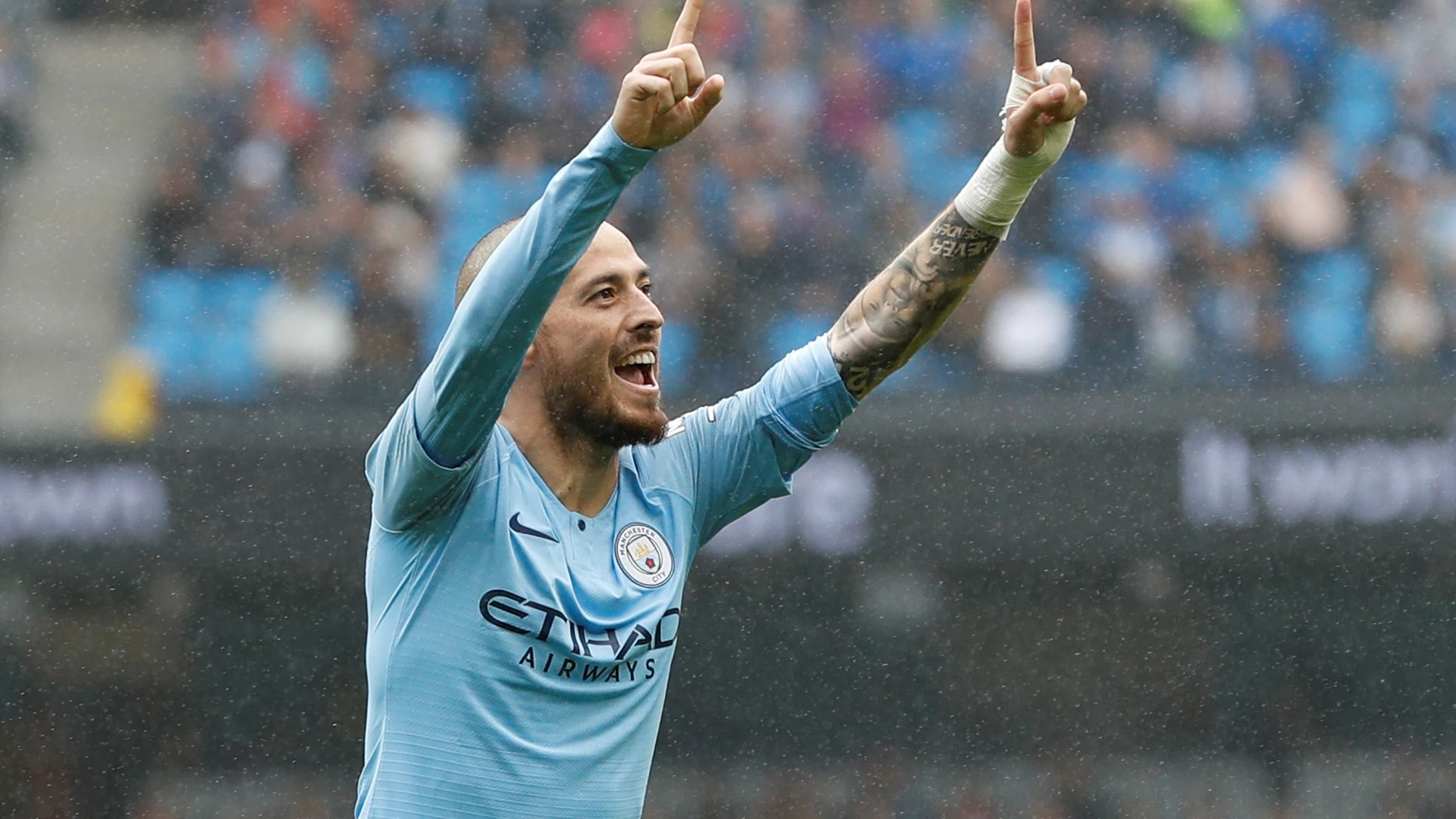 David Silva en un partido con el Manchester City