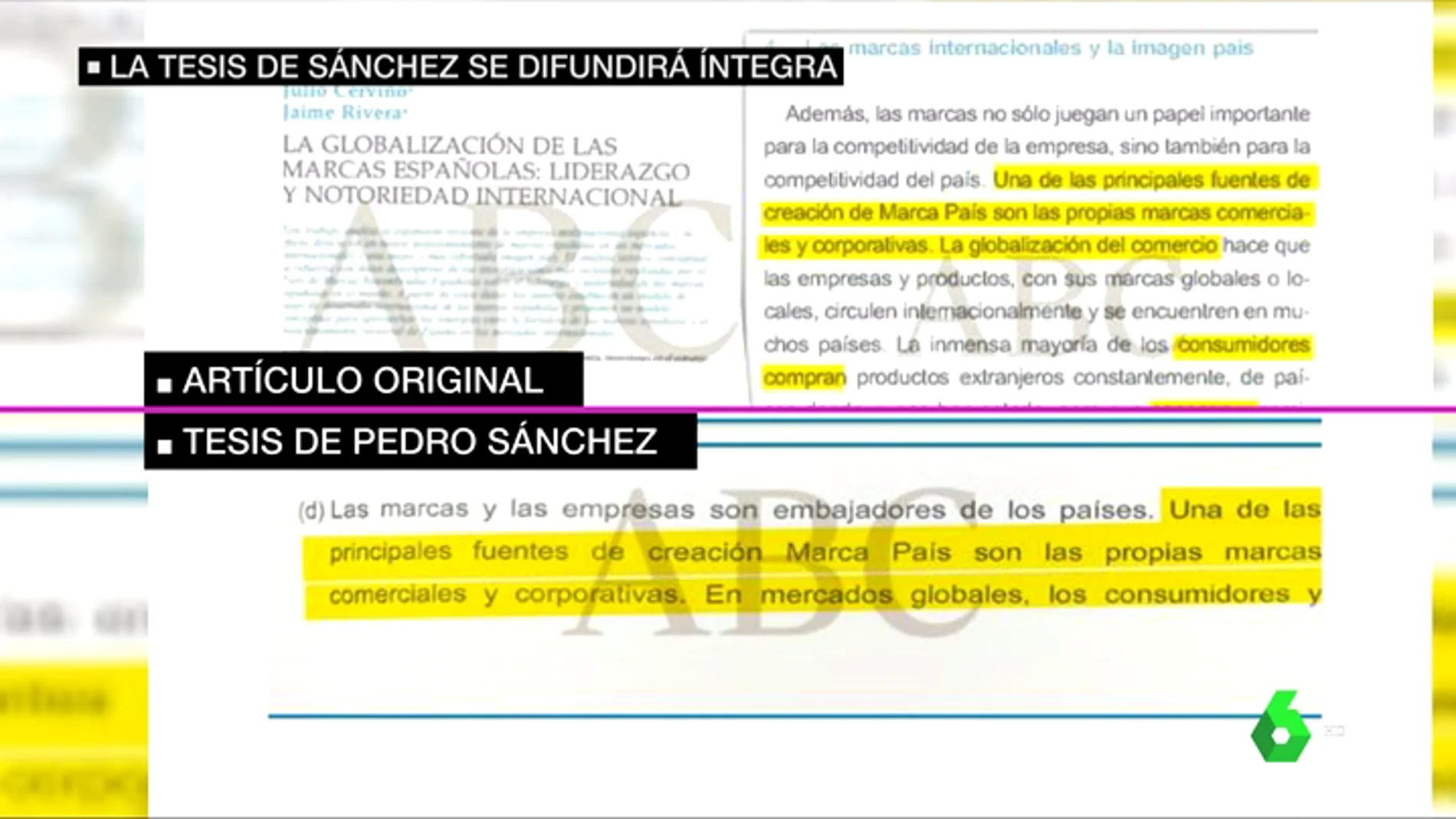 Tesis de Pedro Sánchez: laSexta comprueba que los textos "copiados" que revela ABC sí aparecen citados