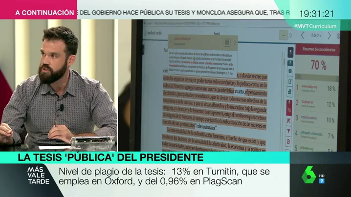 laSexta aplica programas antiplagio a la tesis de Sánchez y obtiene resultados similares a los de Moncloa