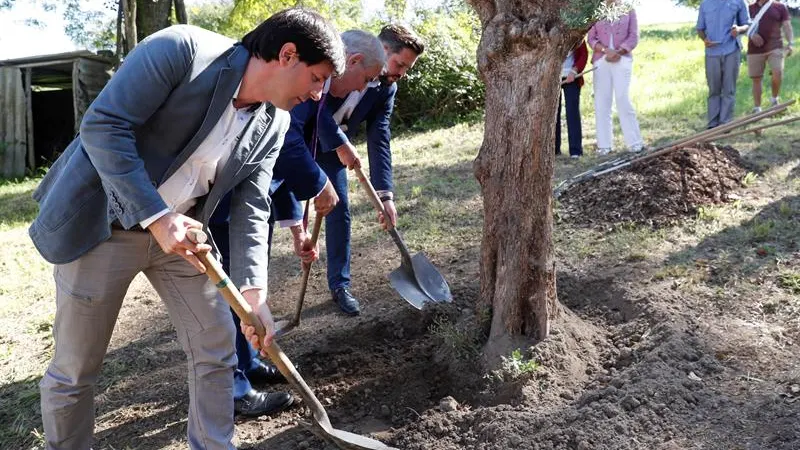 José Miguel Cedillo planta un olivo acompañado de Julen Mendoza 