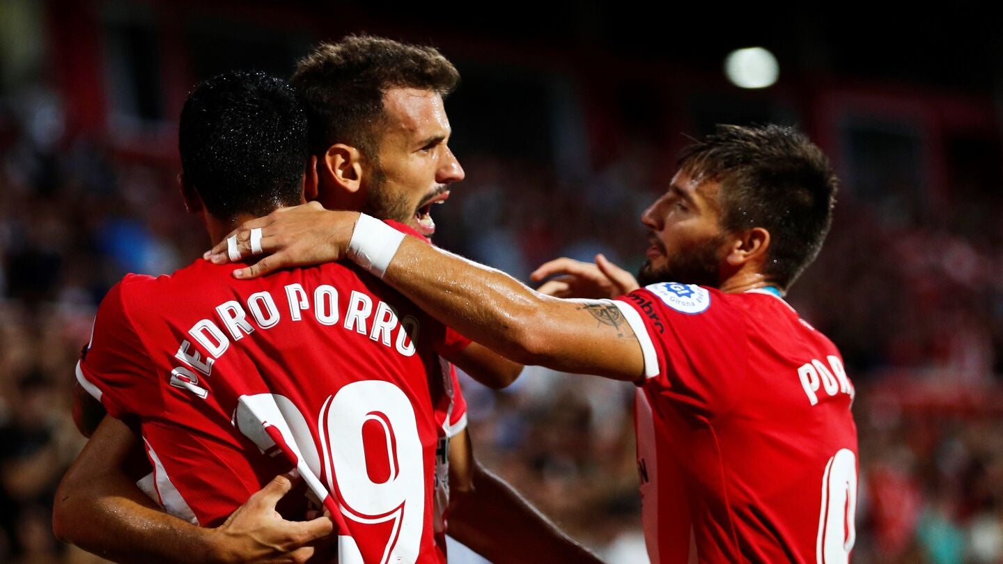 Christian Stuani celebra uno de sus goles al Celta