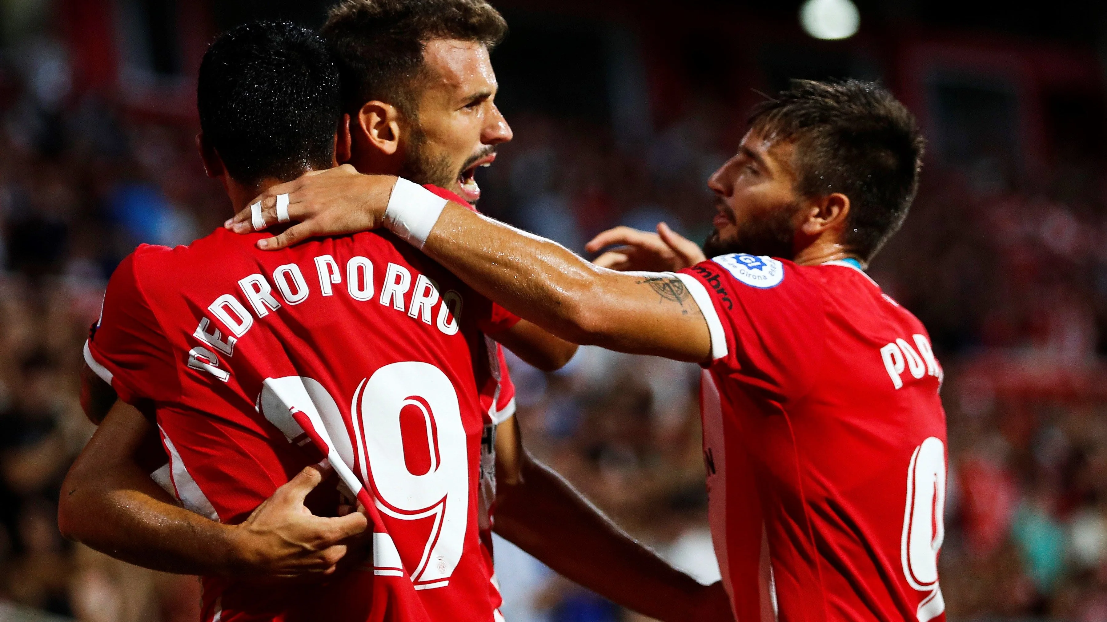 Christian Stuani celebra uno de sus goles al Celta