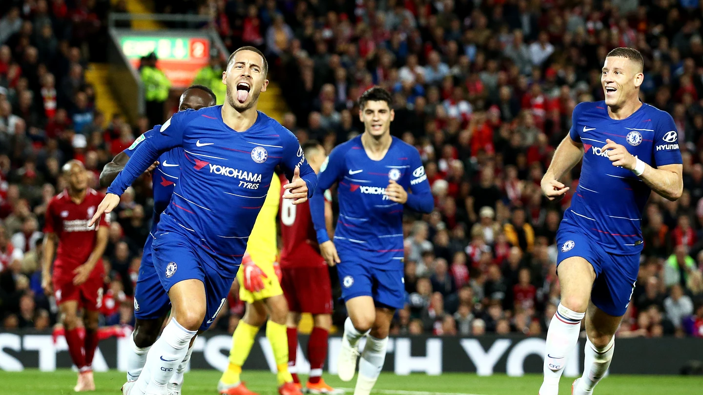 Hazard celebra su golazo contra el Liverpool Hazard celebra su golazo contra el Liverpool
