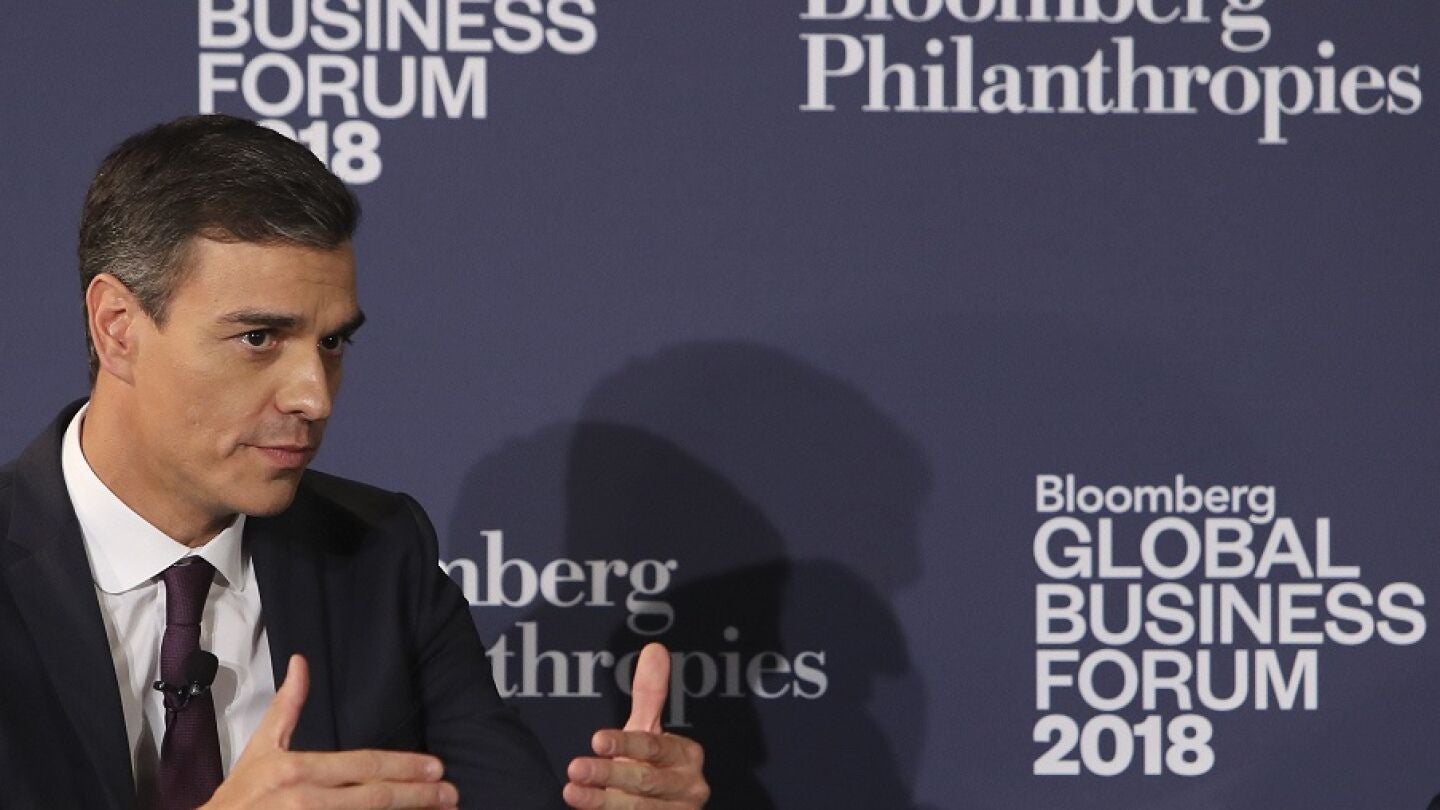 Pedro S&aacute;nchez ante los medios en Nueva York